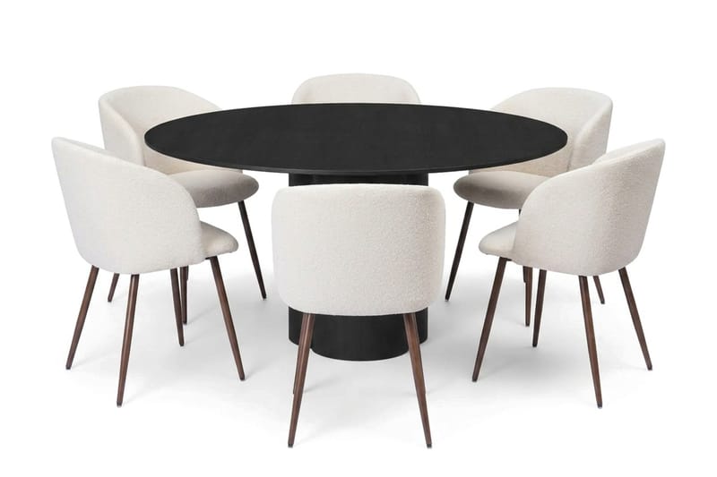Juno Matgrupp runt 150 cm Svart med 6 Greya Matstolar - Svart - Products - Möbler - Bord & matgrupp - Matgrupp
