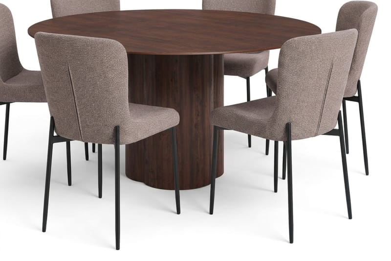 Juno Matgrupp runt 150 cm Valnöt med 6 Elsie Matstolar - Valnöt - Products - Möbler - Bord & matgrupp - Matgrupp