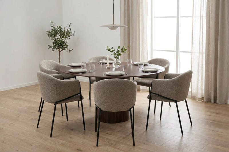 Juno Matgrupp runt 150 cm Valnöt med 6 Filip Matstolar - Valnöt - Products - Möbler - Bord & matgrupp - Matgrupp