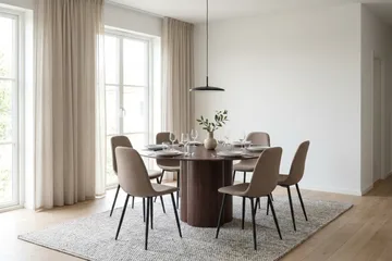 Juno Matgrupp runt 150 cm Valnöt med 6 Nibe Matstolar - Valnöt - Products - Möbler - Bord & matgrupp - Matgrupp