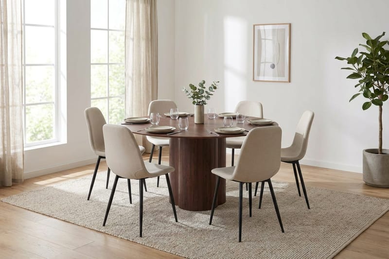 Juno Matgrupp runt 150 cm Valnöt med 6 Nibe Matstolar - Valnöt - Products - Möbler - Bord & matgrupp - Matgrupp