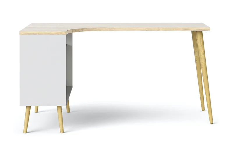 Delta Skrivbord 145 cm med Förvaring Lådor + Hyllor, Vit/Natur
