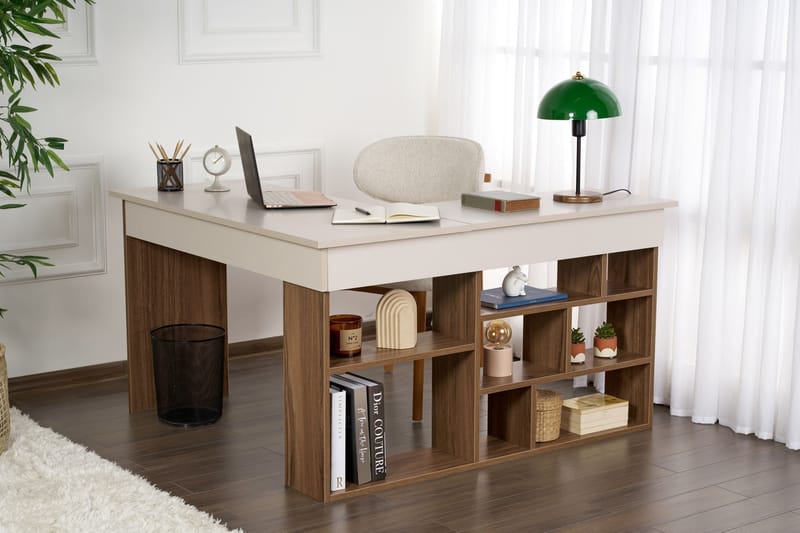 Regar Skrivbord 130x72x120 cm - Cashmere och Walnut - Products - Möbler - Bord & matgrupp - Kontorsbord - Skrivbord - Hörnskrivbord