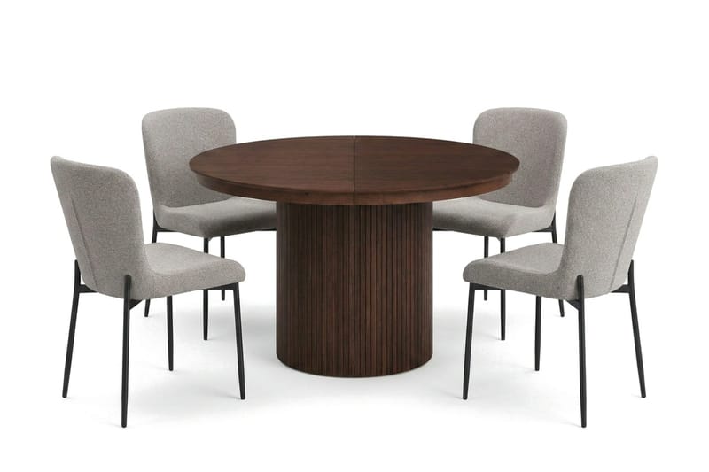 Kopparbo Förlängningsbart runt 120-220 cm Valnöt med 4 Elsie Matstolar - Valnöt/Ljusgrå - Products - Möbler - Bord & matgrupp - Matgrupp