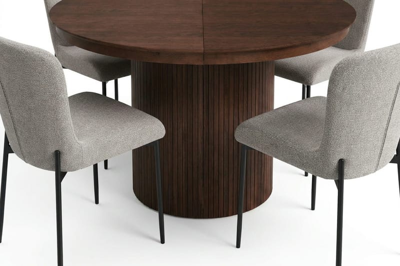 Kopparbo Förlängningsbart runt 120-220 cm Valnöt med 4 Elsie Matstolar - Valnöt/Ljusgrå - Products - Möbler - Bord & matgrupp - Matgrupp