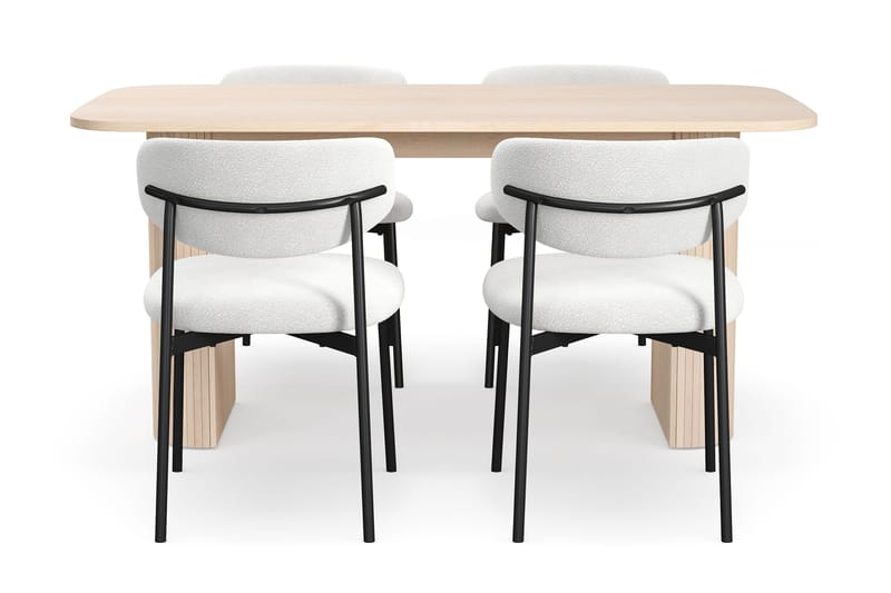 Kopparbo Matbord 160 cm med 4 Lucy Matstolar - White / Vit Bouclé / Metallben Svart - Products - Möbler - Bord & matgrupp - Matgrupp
