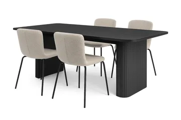 Kopparbo Matbord 180-240 cm Förlängningsbart med 4 Katy Matstolar - Svart / Greige Bouclé / Metallben Svart - Products - Möbler - Bord & matgrupp - Matgrupp