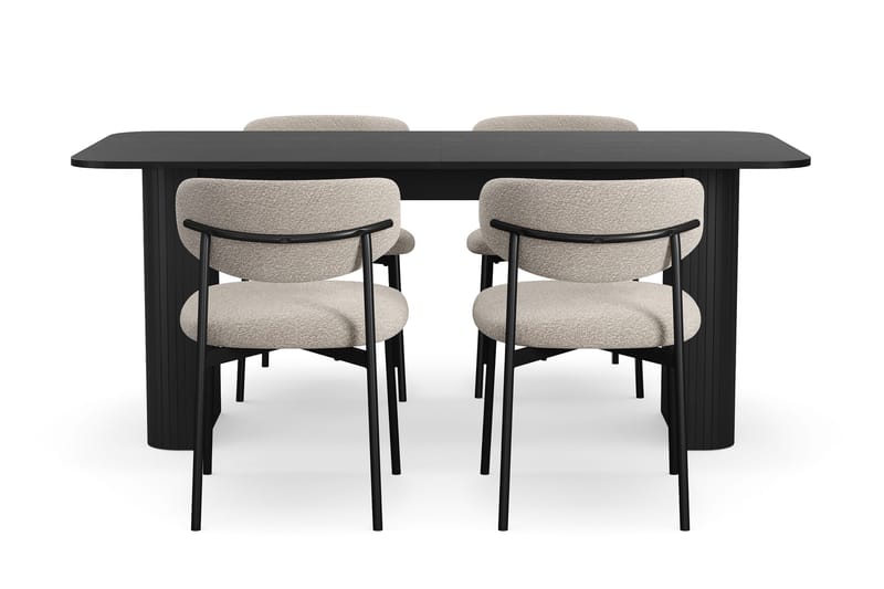 Kopparbo Matbord 180-240 cm Förlängningsbart med 4 Lucy Matstolar - Svart / Greige Bouclé / Metallben Svart - Products - Möbler - Bord & matgrupp - Matgrupp