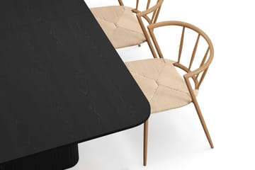 Kopparbo Matbord 180-240 cm Förlängningsbart med 4 Winston Matstolar - Svart / Beige / Metallben Ek - Products - Möbler - Bord & matgrupp - Matgrupp