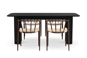 Kopparbo Matbord 180-240 cm Förlängningsbart med 4 Winston Matstolar - Svart / Beige / Metallben Rökt ek - Products - Möbler - Bord & matgrupp - Matgrupp