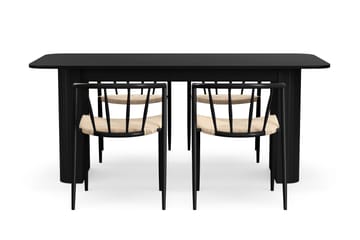 Kopparbo Matbord 180-240 cm Förlängningsbart med 4 Winston Matstolar - Svart / Beige / Metallben Svart - Products - Möbler - Bord & matgrupp - Matgrupp