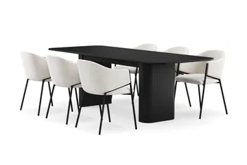 Kopparbo Matbord 180-240 cm Förlängningsbart med 6 Filip Matstolar - Svart / Vit Bouclé - Products - Möbler - Bord & matgrupp - Matgrupp