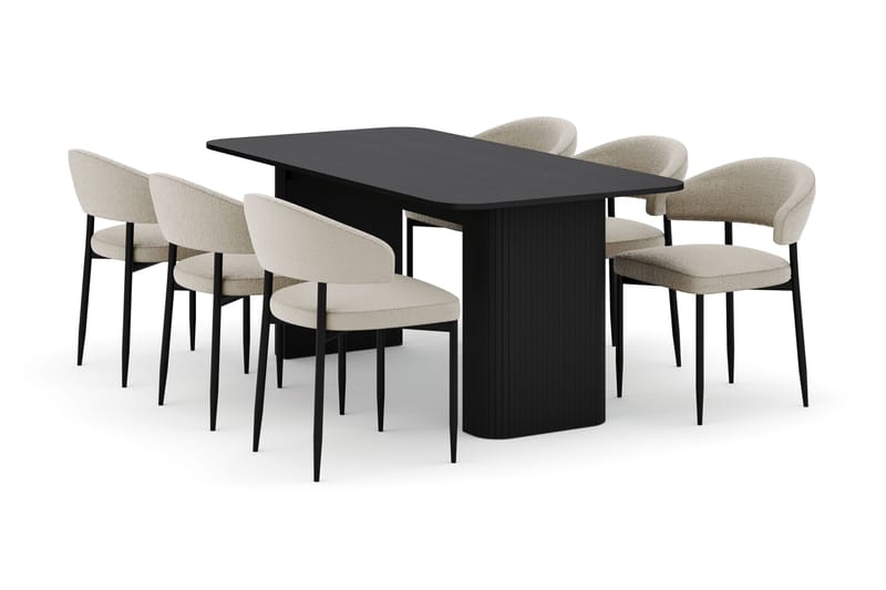 Kopparbo Matbord 180-240 cm Förlängningsbart med 6 Sawako Stolar, Svart