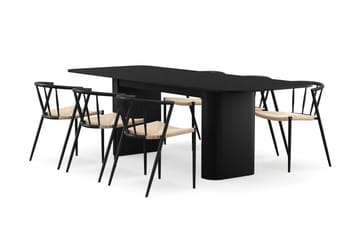 Kopparbo Matbord 180-240 cm Förlängningsbart med 6 Winston Matstolar - Svart / Beige / Metallben Svart - Products - Möbler - Bord & matgrupp - Matgrupp