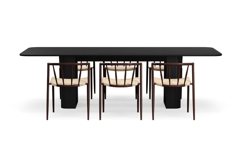 Kopparbo Matbord 200-260 cm Förlängningsbart med 6 Winston Matstolar - Svart / Beige / Metallben Rökt ek - Products - Möbler - Bord & matgrupp - Matgrupp