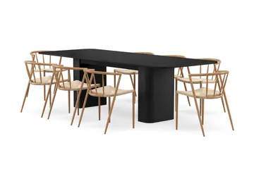 Kopparbo Matbord 200-260 cm Förlängningsbart med 8 Winston Matstolar - Svart / Beige / Metallben Ek - Products - Möbler - Bord & matgrupp - Matgrupp