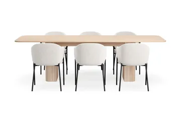 Kopparbo Matbord 200-260 cm Förlängningsbart med illäggsskiv med 6 Filip Matstolar - Vit / Vit Bouclé - Products - Möbler - Bord & matgrupp - Matgrupp