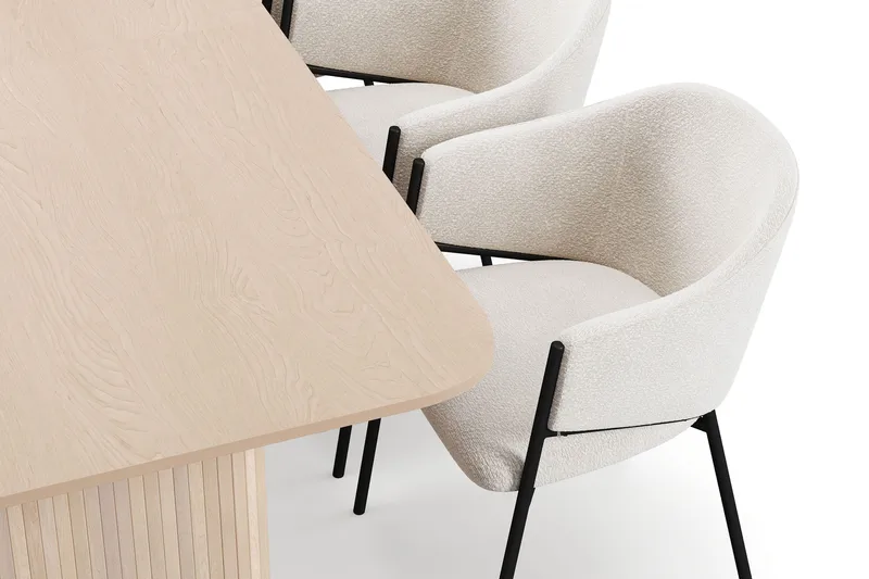 Kopparbo Matbord 200-260 cm Förlängningsbart med illäggsskiv med 6 Filip Matstolar - Vit / Vit Bouclé - Products - Möbler - Bord & matgrupp - Matgrupp