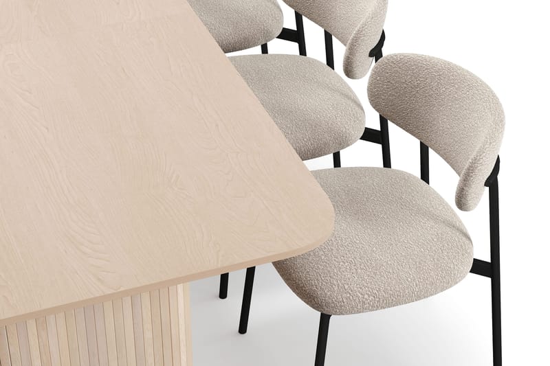 Kopparbo Matbord 200-260 cm Förlängningsbart med illäggsskiv med 6 Lucy Matstolar - Vit / Greige Bouclé / Metallben Svart - Products - Möbler - Bord & matgrupp - Matgrupp