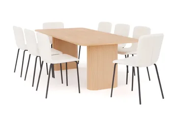 Kopparbo Matbord 200-260 cm Förlängningsbart med illäggsskiv med 8 Katy Matstolar - Vit / Vit Bouclé / Metallben Svart - Products - Möbler - Bord & matgrupp - Matgrupp
