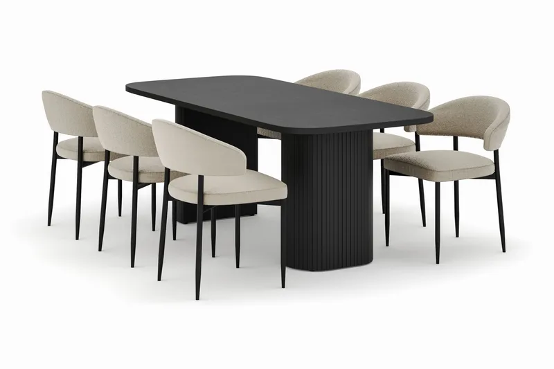 Kopparbo Matbord 200 cm med 6 Sawako Stolar, Svart