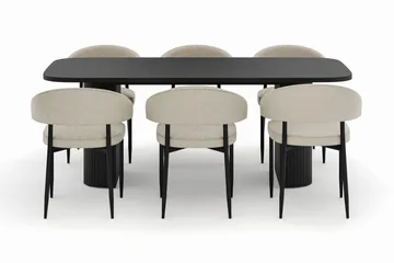 Kopparbo Matbord 200 cm med 6 Sawako Stolar - Svart - Products - Möbler - Bord & matgrupp - Matgrupp