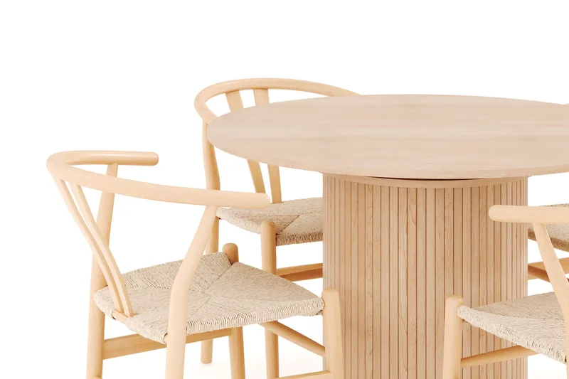 Kopparbo Matgrupp 106 cm Rund Förlängningsbart med 4 Dastoori Matstolar - Whitewash - Products - Möbler - Bord & matgrupp - Matgrupp