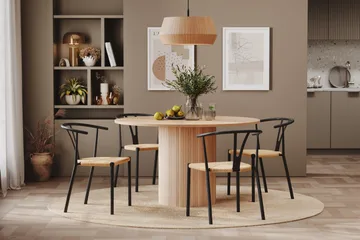 Kopparbo Matgrupp 130 cm Rund inkl 4 Elysia Stolar - Beige/Svart - Products - Möbler - Bord & matgrupp - Matgrupp