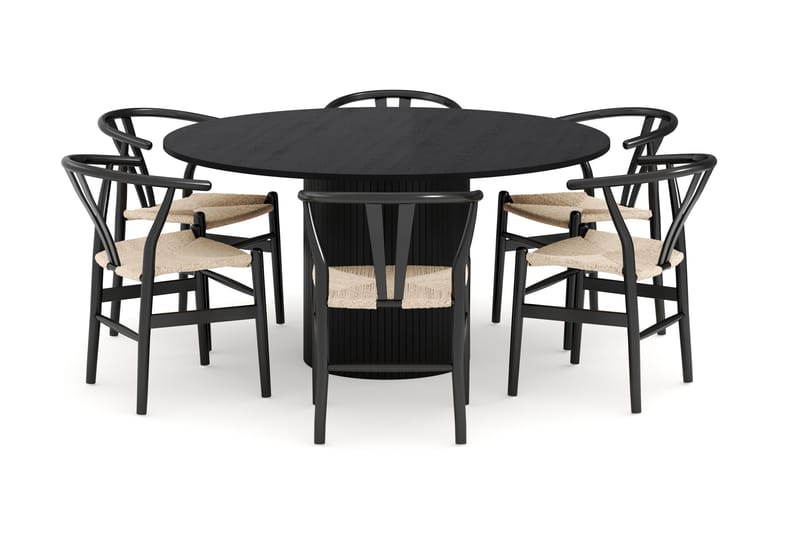 Kopparbo Matgrupp 150 cm Rund med 6 Dastoori Matstolar - Svart - Products - Möbler - Bord & matgrupp - Matgrupp