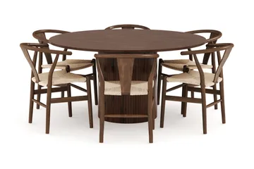 Kopparbo Matgrupp 150 cm Rund med 6 Dastoori Matstolar - Valnöt - Products - Möbler - Bord & matgrupp - Matgrupp