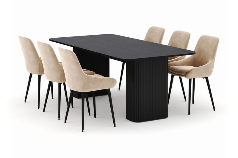 Kopparbo Matgrupp 200-206cm med 6 Alsarp Matstolar, Svart