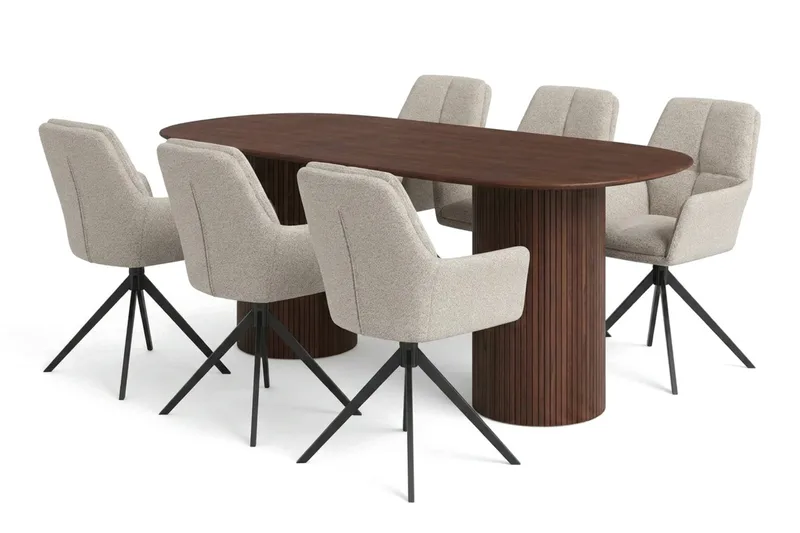 Kopparbo Matgrupp oval 180 cm Valnöt med 6 Torsby Matstolar - Valnöt - Products - Möbler - Bord & matgrupp - Matgrupp