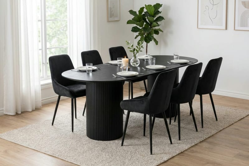 Kopparbo Matgrupp oval 220 cm Svart med 8 Alsarp Matstolar - Svart - Products - Möbler - Bord & matgrupp - Matgrupp