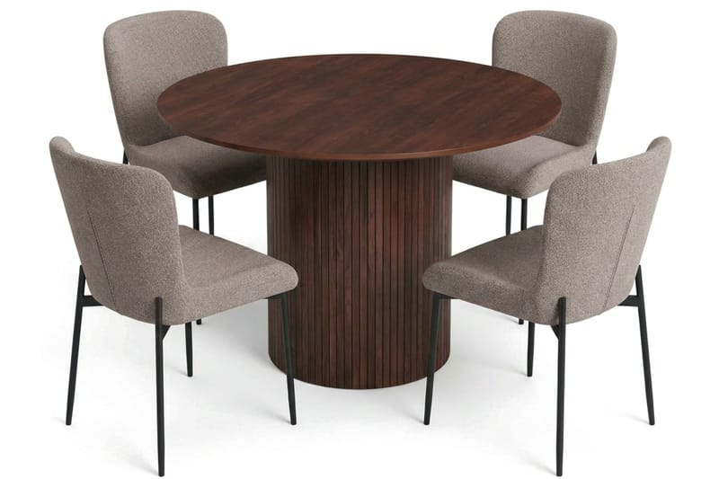 Kopparbo Matgrupp runt 110 cm Valnöt med 4 Elsie Matstolar - Valnöt/Grå - Products - Möbler - Bord & matgrupp - Matgrupp