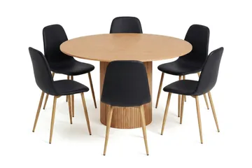 Kopparbo Matgrupp runt 130 cm Ek med 6 Nibe Matstolar - Ek - Products - Möbler - Bord & matgrupp - Matgrupp