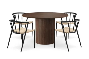 Kopparbo Runt Matbord 120 cm med 4 Winston Matstolar - Mörkbrun / Beige / Metallben Svart - Products - Möbler - Bord & matgrupp - Matgrupp