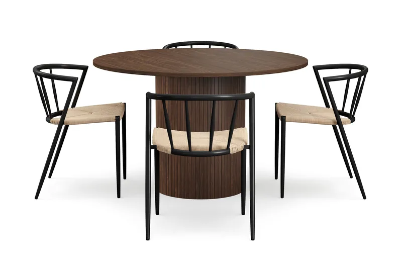 Kopparbo Runt Matbord 120 cm med 4 Winston Matstolar - Mörkbrun / Beige / Metallben Svart - Products - Möbler - Bord & matgrupp - Matgrupp