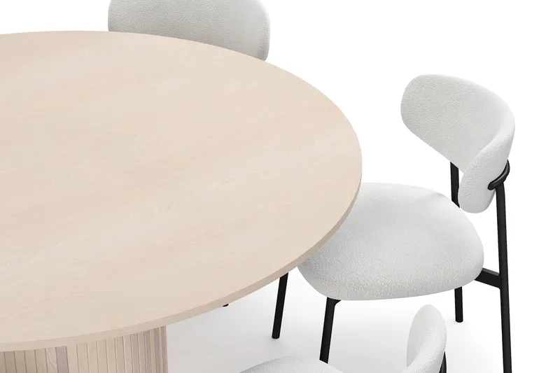 Kopparbo Runt Matbord 150 cm med 6 Lucy Matstolar - Vit / Vit Bouclé / Metallben Svart - Products - Möbler - Bord & matgrupp - Matgrupp