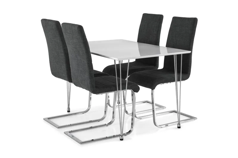 Kronblom Matgrupp 120 cm med 4 Cibus Stol, Vit/Krom/Grå