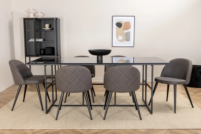 Leif Matgrupp 200 cm Rektangulär med 6 Velvet stolar - Svart - Products - Möbler - Bord & matgrupp - Matgrupp