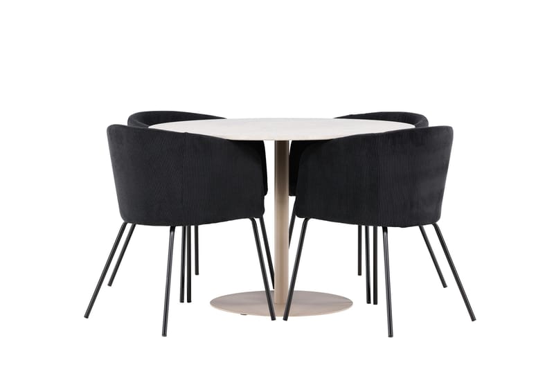 Lycke Matgrupp 110 cm Rund med 4 Berit stolar - Beige/Svart - Products - Möbler - Bord & matgrupp - Matgrupp
