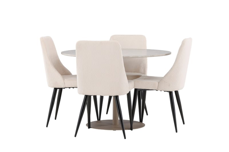 Lycke Matgrupp 110 cm Rund med 4 Leone stolar - Beige/Beige - Products - Möbler - Bord & matgrupp - Matgrupp