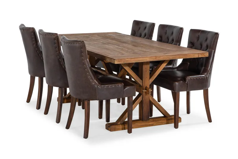 Lyon Förlängningsbar Matgrupp 200 cm med 6 Tuva Fåtölj, Natur/Brun