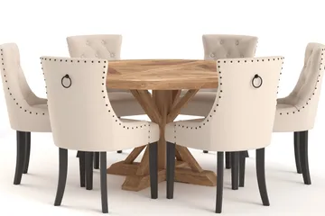 Lyon Matbord 150 cm Runt med 6st Viktoria Matstol - Brun - Products - Möbler - Bord & matgrupp - Matgrupp