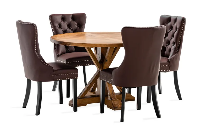 Lyon Matgrupp 120 cm Rund inkl 4 Bergviken Stolar Konstläder - Brun - Products - Möbler - Bord & matgrupp - Matgrupp