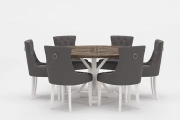 Lyon Premium Matgrupp Rund 150 cm + 6 st Viktoria Matstolar - Grå/Brun - Products - Möbler - Bord & matgrupp - Matgrupp