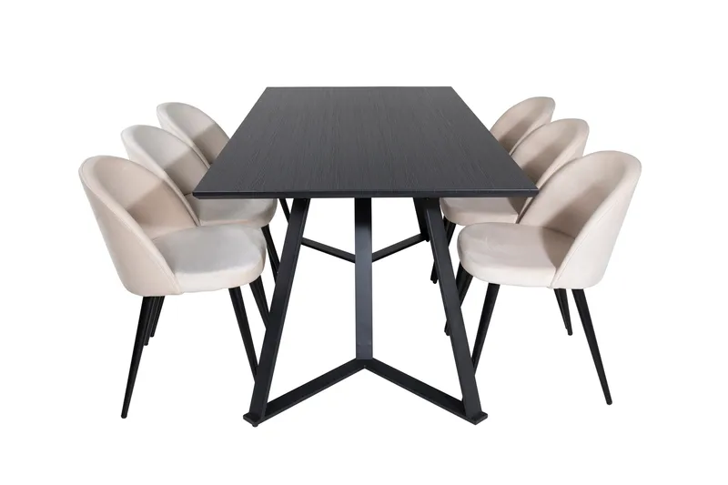 Marina Matgrupp 180 cm Rektangulär med 6 Velvet stolar, Beige