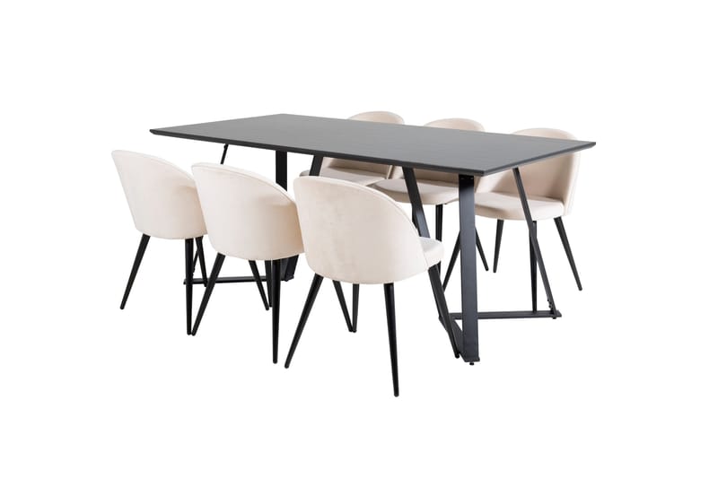Marina Matgrupp 180 cm Rektangulär med 6 Velvet stolar - Beige - Products - Möbler - Bord & matgrupp - Matgrupp