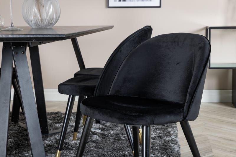 Marina Matgrupp 180 cm Rektangulär med 6 Velvet stolar - Svart/Guld - Products - Möbler - Bord & matgrupp - Matgrupp
