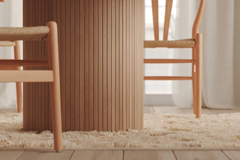 Kopparbo Runt Matbord 130 cm Förlängningsbart med illäggsskiva - Vitlaserat Ek / Ljusbeige - Products - Möbler - Bord & matgrupp - Matbord & köksbord